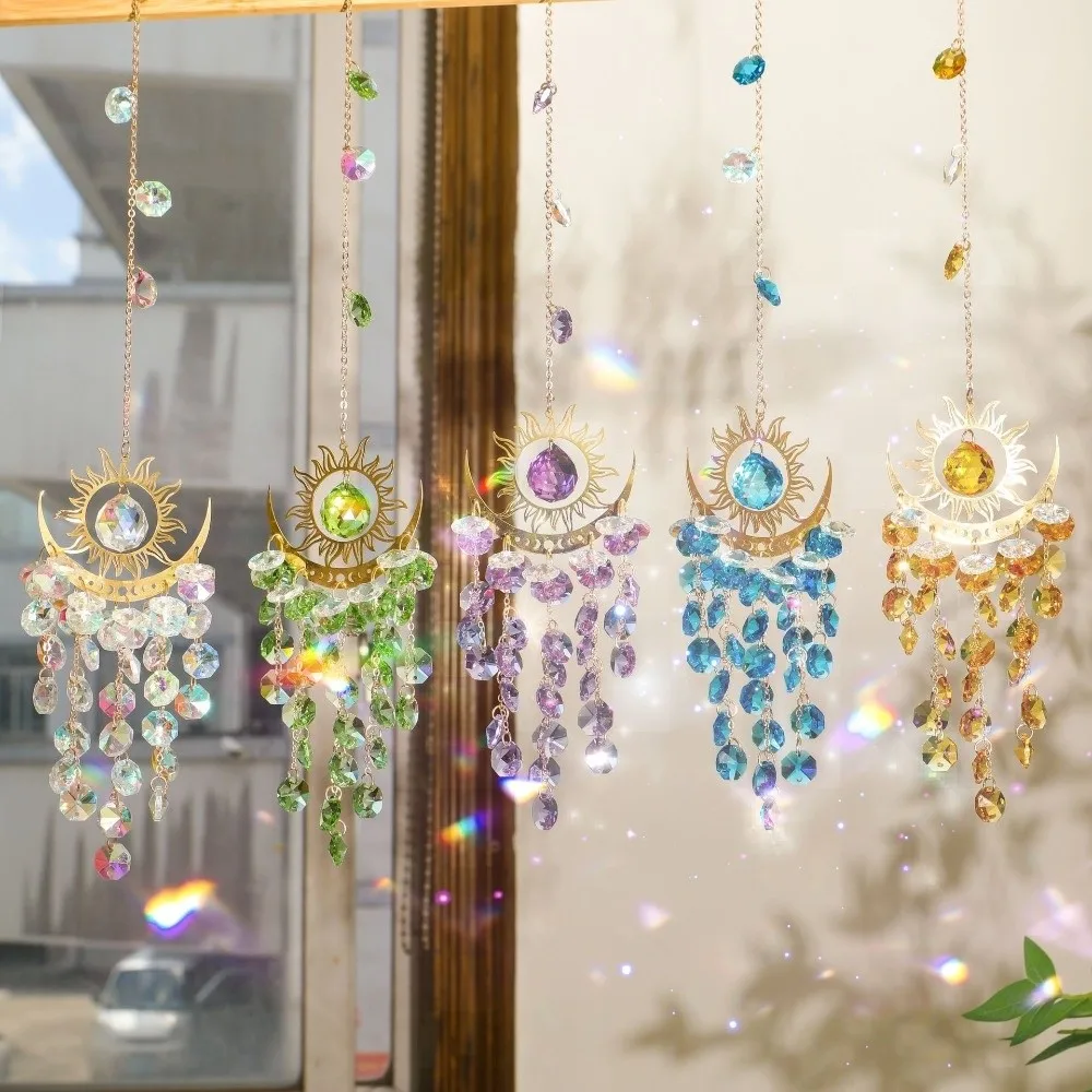 Dream Catcher Diamond Prisms Sun Catcher Moon Eye AB Colourful Wind Chime Light and Shadow Hanging Crystal Catcher Outdoor
