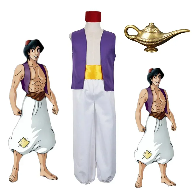 Adult Kids Aladdin Lamp Prince Men Aladdin Costume Halloween Anime Cosplay Fancy Dress Adam Prince Costumes T