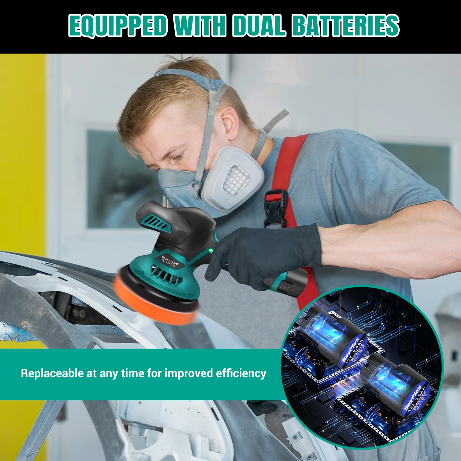 BRIEFNESS Cordless 12V Car Polisher Dual Action Wireless Car Polishing Machine Electric Polish Machines 6-Speed Power Tools