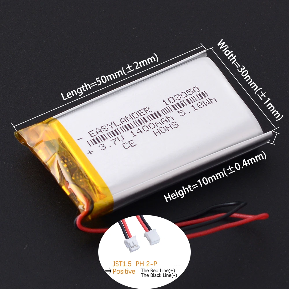 Lipo JST1.5mm 2Pin 3.7V 503050  Lithium Li-ion Polymer Battery 303050 403050 603050 703050 1000mAh  803050 903050 103050 123050