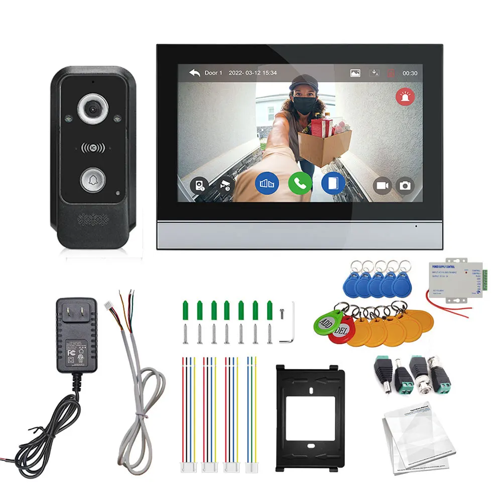 1080P 10 Inch Touch Screen Wifi Video Doorbell, Smart TUYA Home Video Intercom 32G Card Rceord Kit Motion Detection ID Unlcok