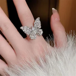 Sparkling Zircon Acrylic Butterfly Ring For Women Simple Crystal Adjustable Open Ring Party Jewelry Fashion Accessories