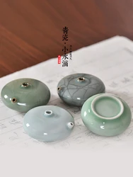 HuiChang Rui Ru Kill Celadon Water Drop cerámica Inkstone caligrafía taza de agua Ink Drop Pot cuatro tesoros del estudio chino