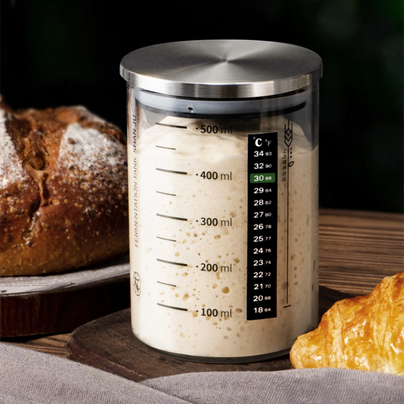 Zackoo 300/500/900ml Clear Glass Sourdough Fermentation Jar with Scale Metal Lid Reusable Dough Starter Container Food Storage