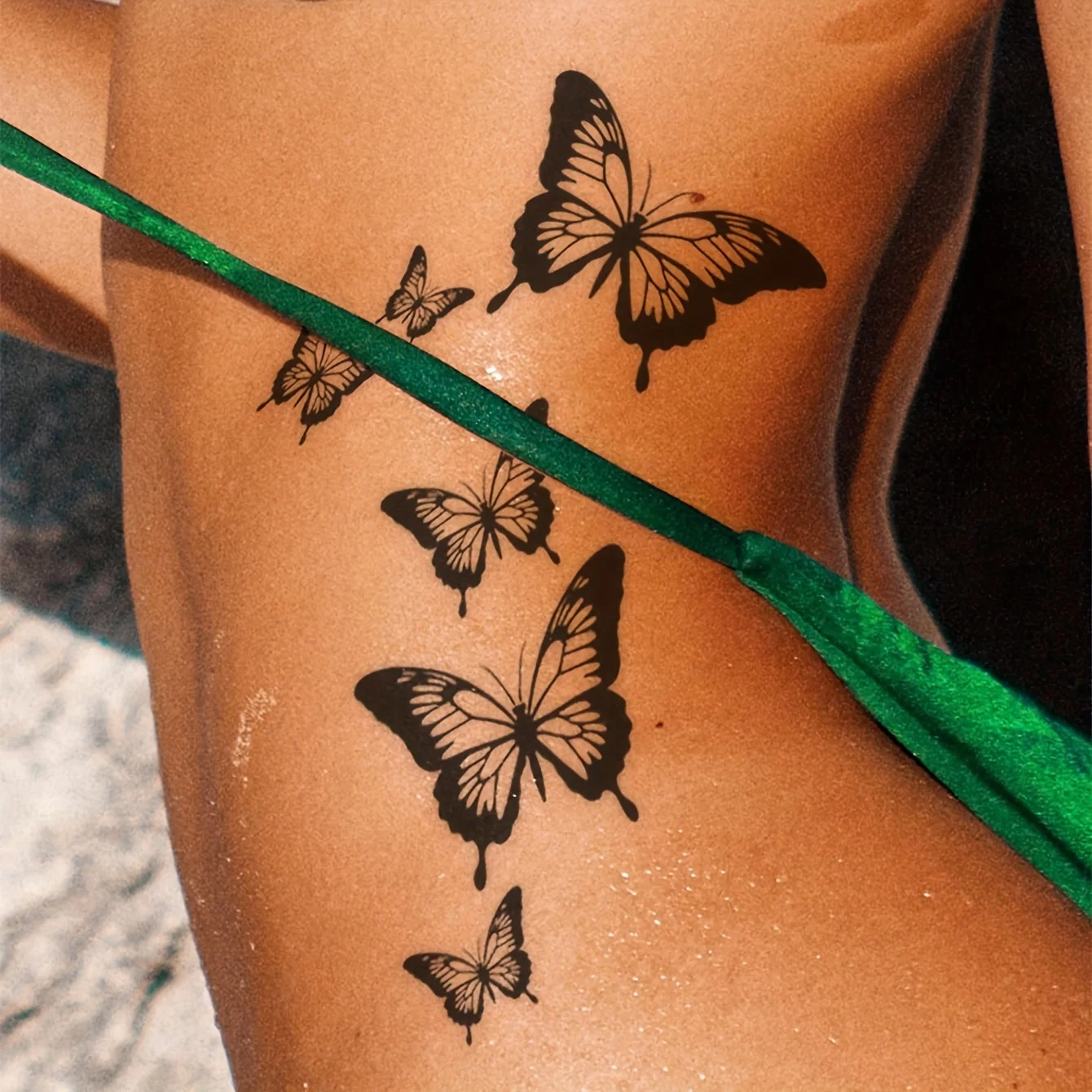 1pc Realistic Black Butterfly Temporary Tattoo Sticker, Applicable For Finger, Wrist, Shoulder, Neck, Collarbone And Body