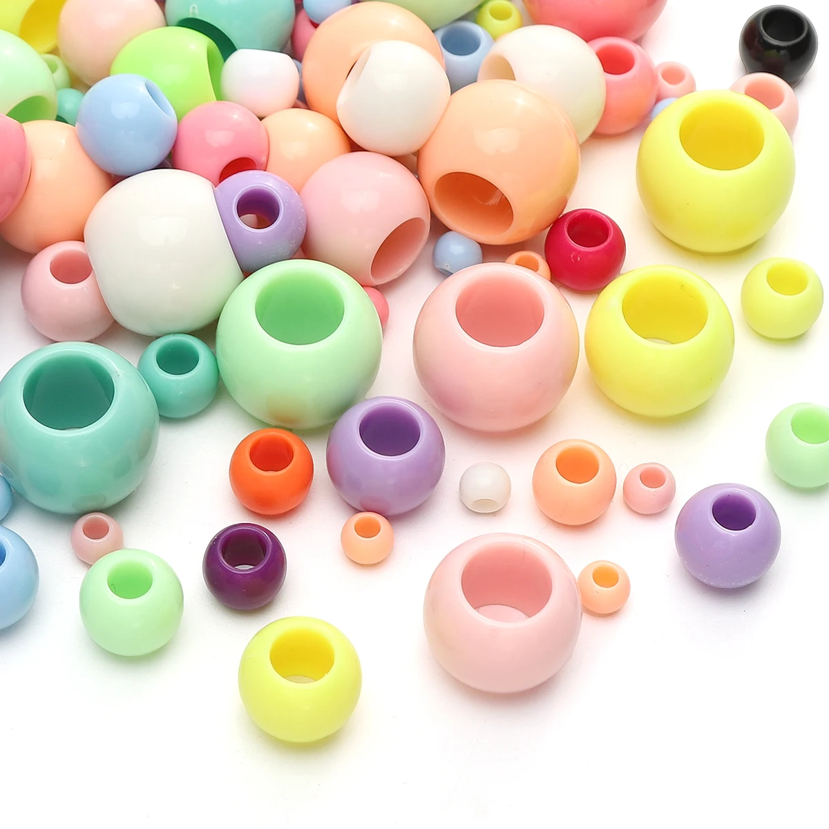 10-200pcs 6 10 12 14 16 18 20mm Big Hole Colorful Beads Round Acrylic Loose Spacer Beads For Jewelry Making Diy Bracelet Earring