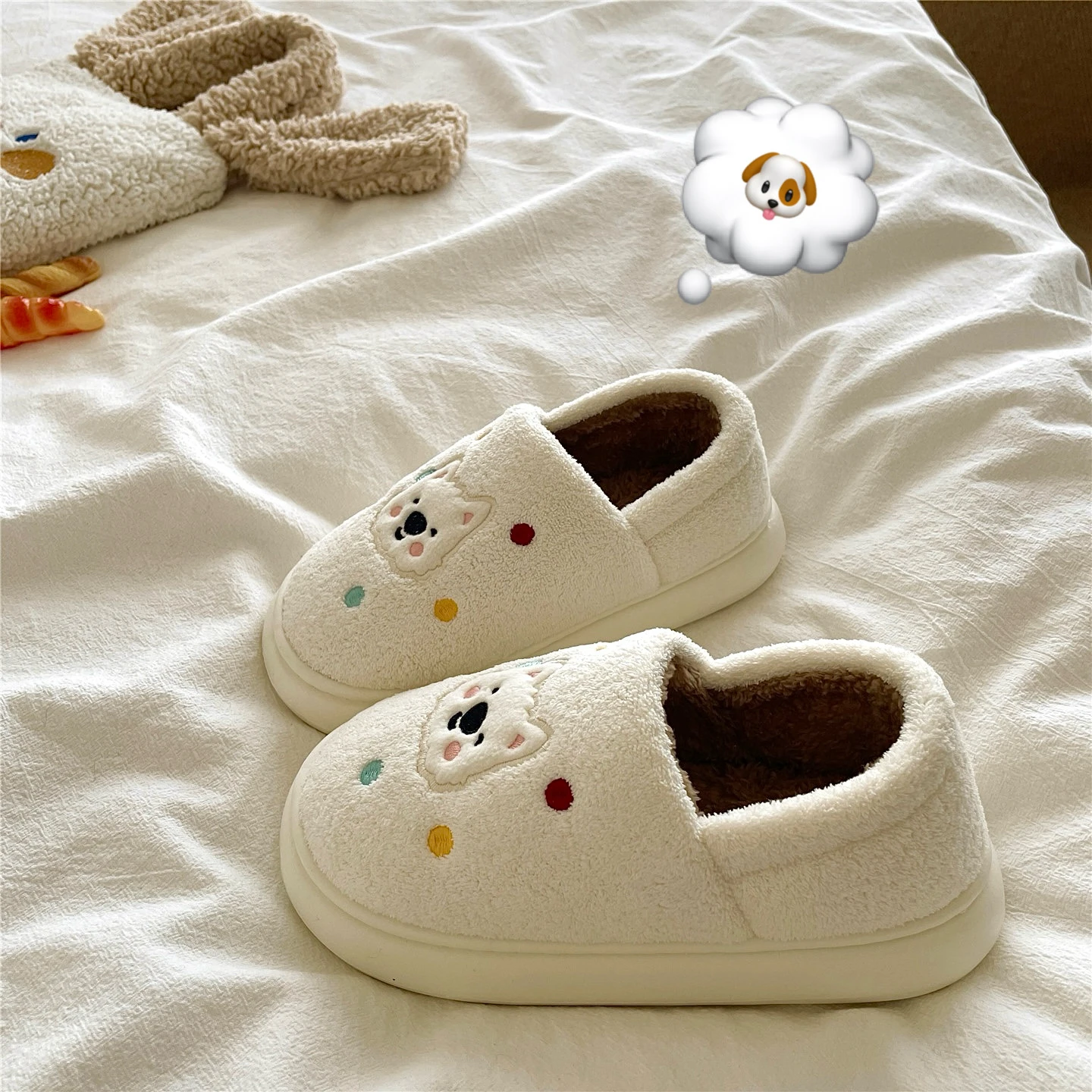 シャイウェストハイランドぬいぐるみスリッパ女性用ホーム冬用暖かいフリースコットンシューズヒール付きかわいいインソフトかわいい女性用スリッパ