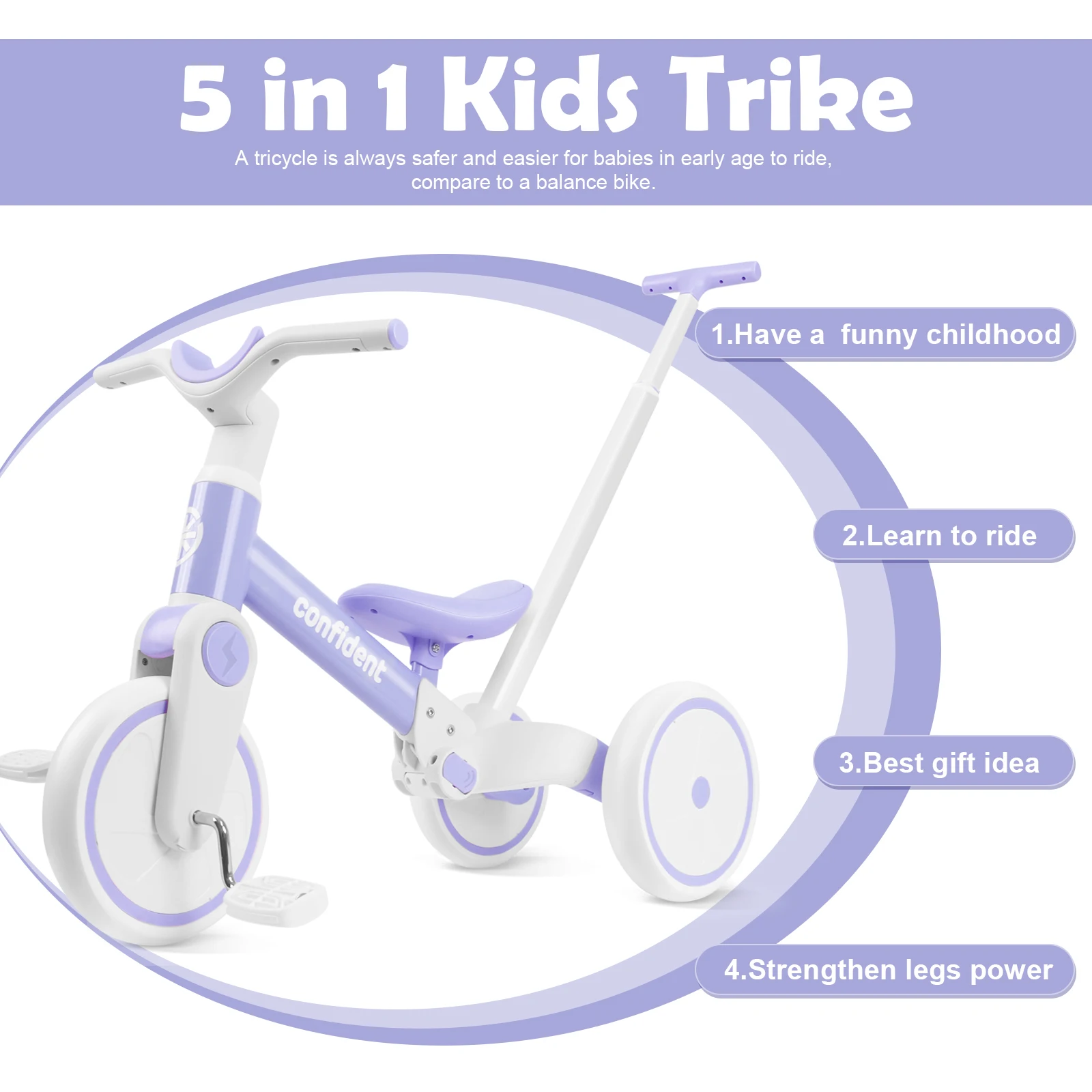 Triciclo para niños pequeños de 1/2/3 años, el mejor regalo de cumpleaños para niños y niñas, bicicleta de entrenamiento de equilibrio, neumáticos antideslizantes para seguridad de niños