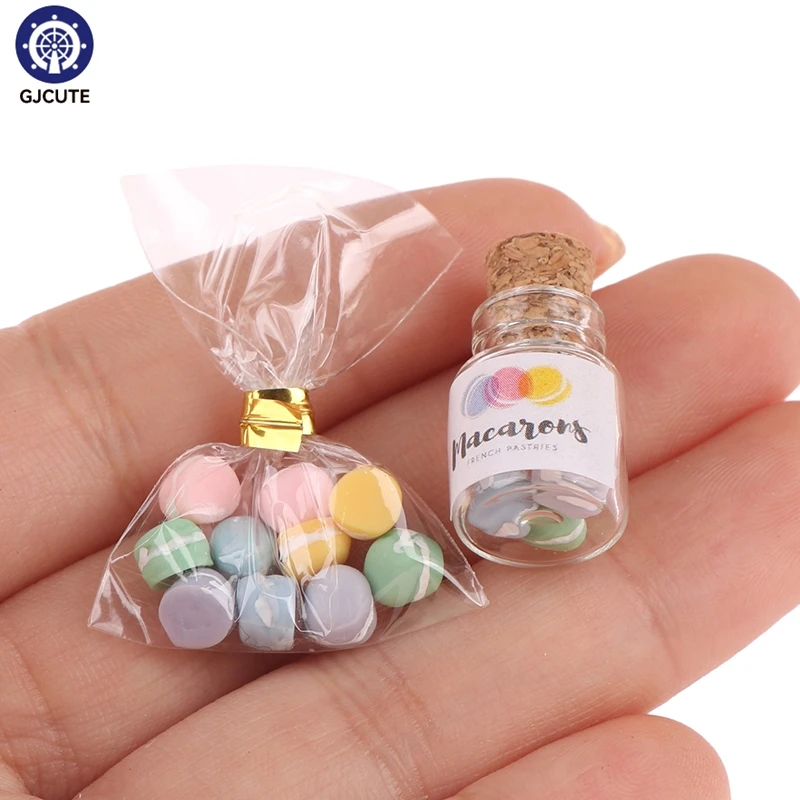 1:12 Poppenhuis Miniatuur Macaron Dessert Met Verpakking Voedselmodel Koekjessnack Kinderen Doen Alsof Speelgoed Pophuis Accessoires