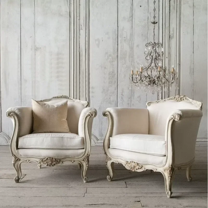 Rustic style Solid wood frame sofa for living room vintage and aged single sofa carved wooden leisure chair