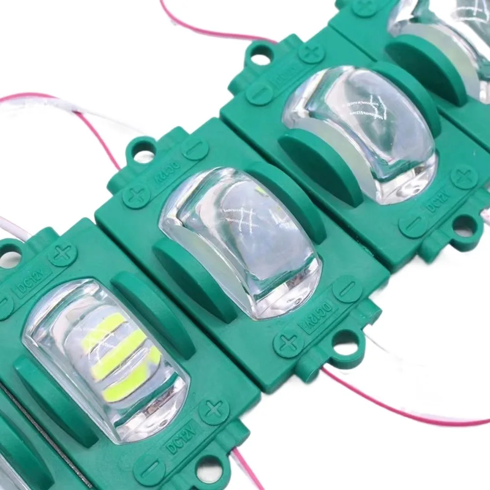 100PCS/Lot Big Angle Lens Led Light Module SMD 2835 DC12V 3Leds 1.2W IP65 Wheel Brow For Advertising Box Cars Trucks