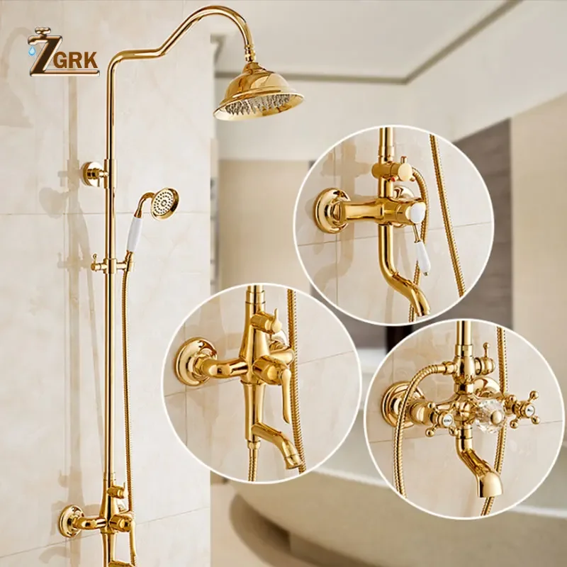 ZGRK Shower Faucets Bathroom Mixer Taps Top Spray Rainfall Shower Head Washing Faucet Antique Shower System Plumbing Crane