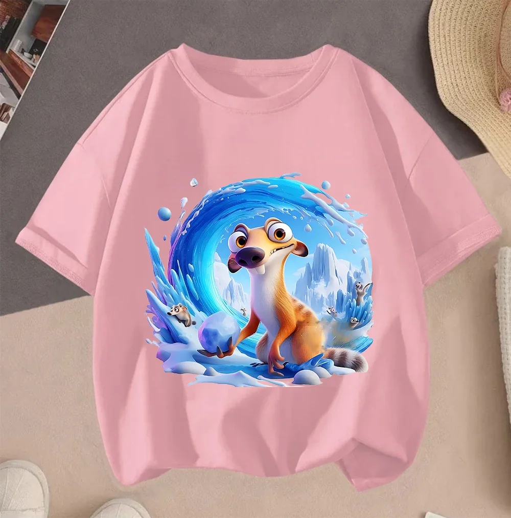 

Летняя повседневная футболка с короткими рукавами и милым мультяшным принтом Ice Age для мальчиков и девочек