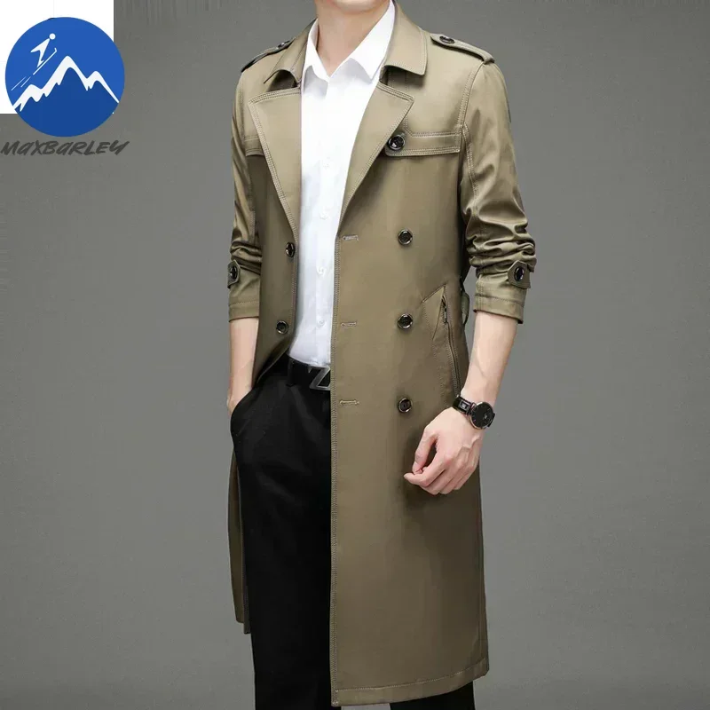 

Длинный мужской плащ, осенний элитный деловой британский вечерний ветровка, трендовая универсальная куртка с воротником, мужской топ, уличная одежда
