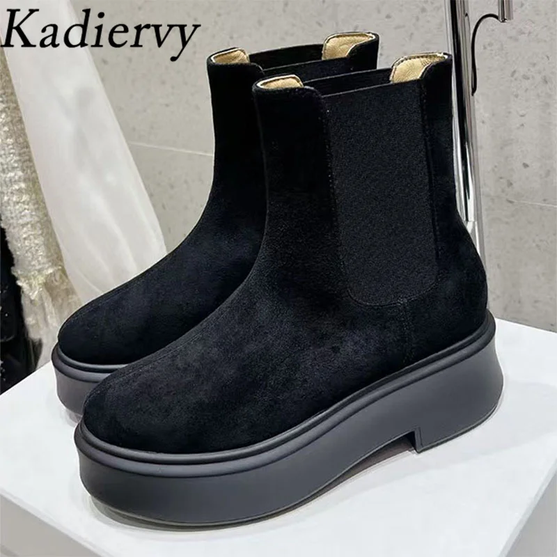 Classic Chelsea Short Boots Woman Suede Leather Ankle Boots Thick Sole Shoes Woman Flat Platform Ankle Boots For Women image 3