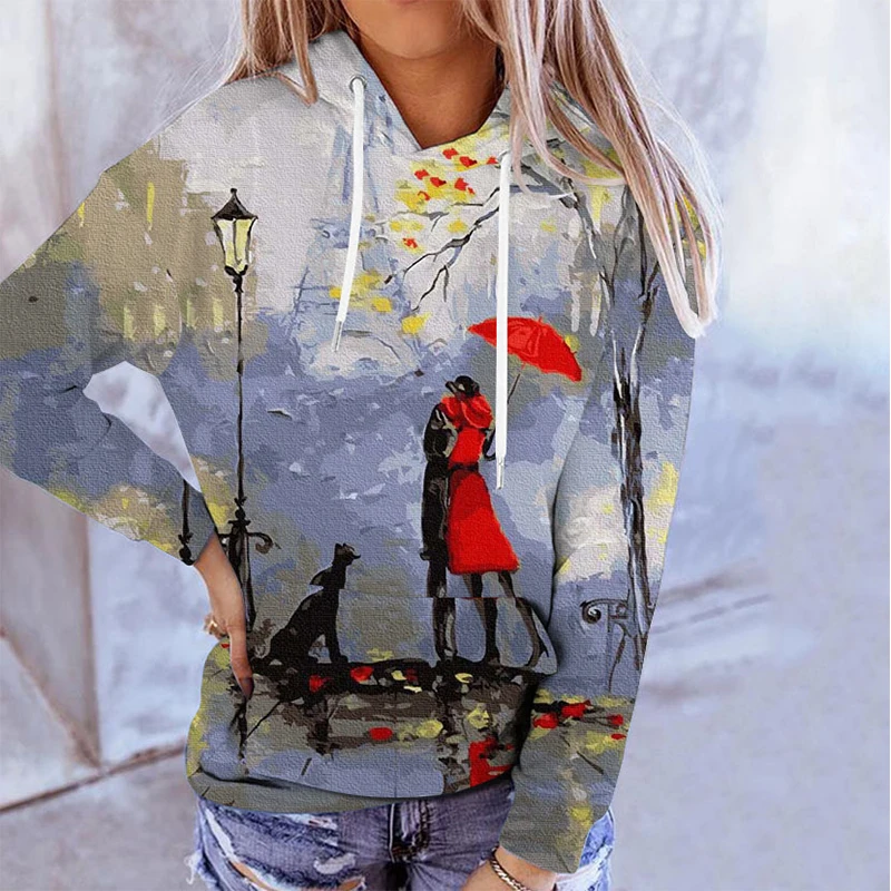 New Floral Oil Painting Hoodies Flower 3D Print Women Casual Long Sleeve Hooded Sweatshirts Streetwear Pullovers Female Clothing