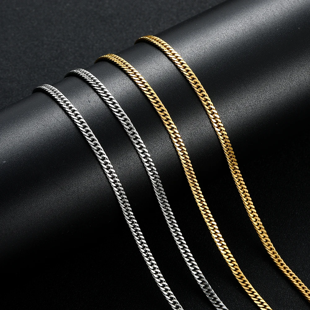 Width 4MM 316L Stainless Steel Golden Cuban Chain Necklace Fashion Hip Hop Party Jewelry for Men