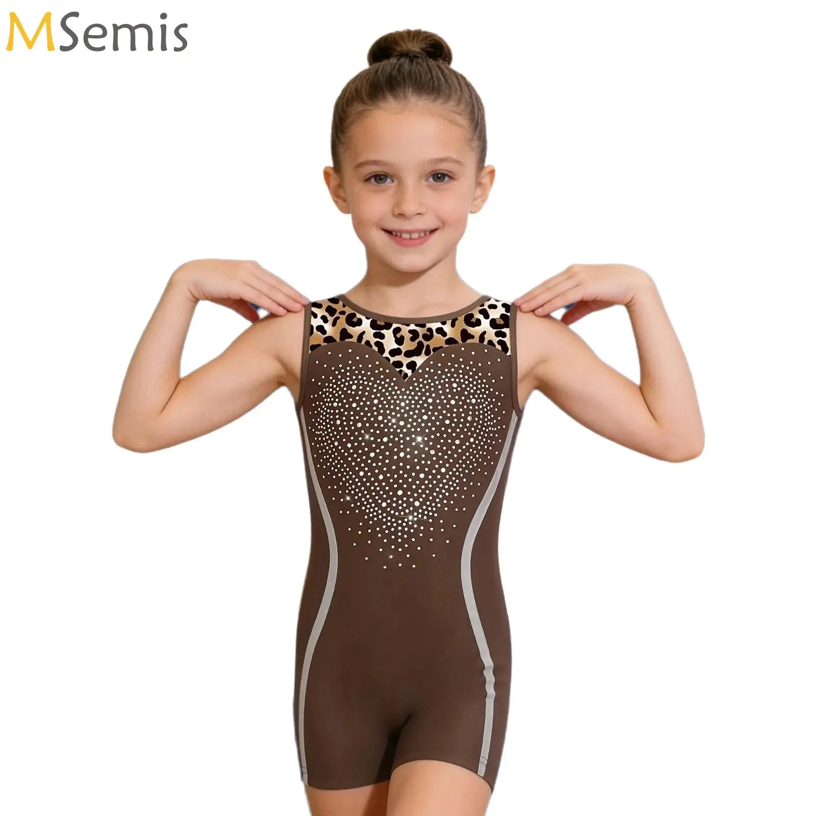 

Gymnastics Shorty Jumpsuit Leotard Girls Rhinestone Ballet Dance Bodysuit Sleeveless Ballet Tumbling Unitard Ballerina Dancewear