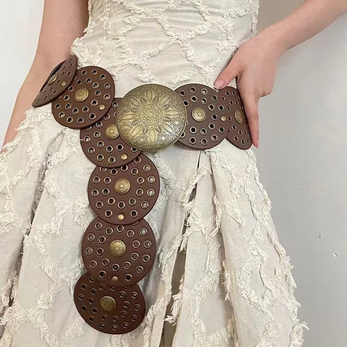 Cinturón vaquero ancho ahuecado de estilo occidental para mujer, accesorios de vestir, Retro, suave y duradero