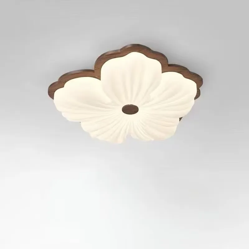 Medieval flower shaped ceiling lamp, cream style American walnut living room decorative lamp, study eye friendly main light