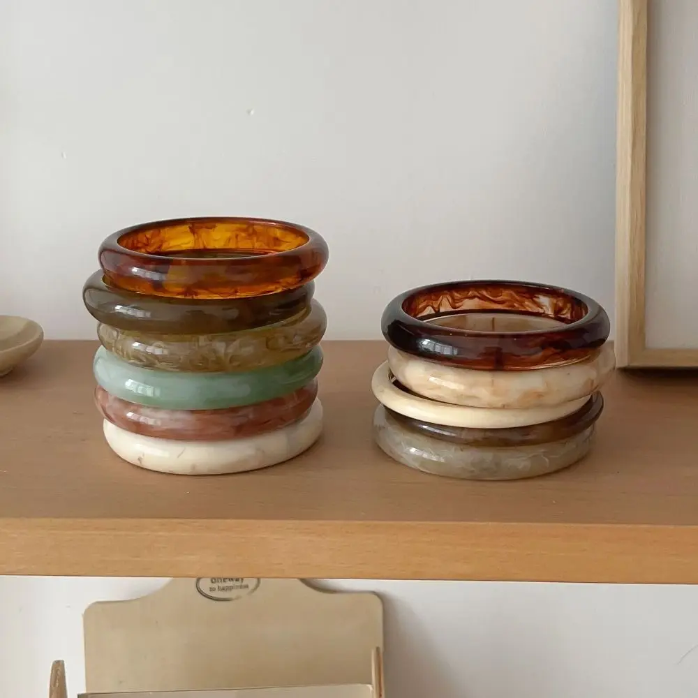 Elegant Smudged Fine Bangles Colorful Smooth Round Wrist Bracelets Exaggerated Thin Resin Bracelets Gifts