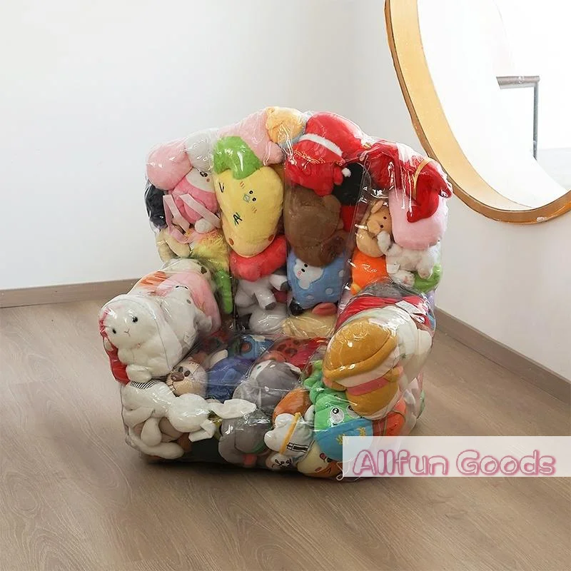 Transparent Plush Toys Storage Chair Cover With Zipper Waterproof Large Capacity Doll Storage Bags Bean Bag Home Decoration
