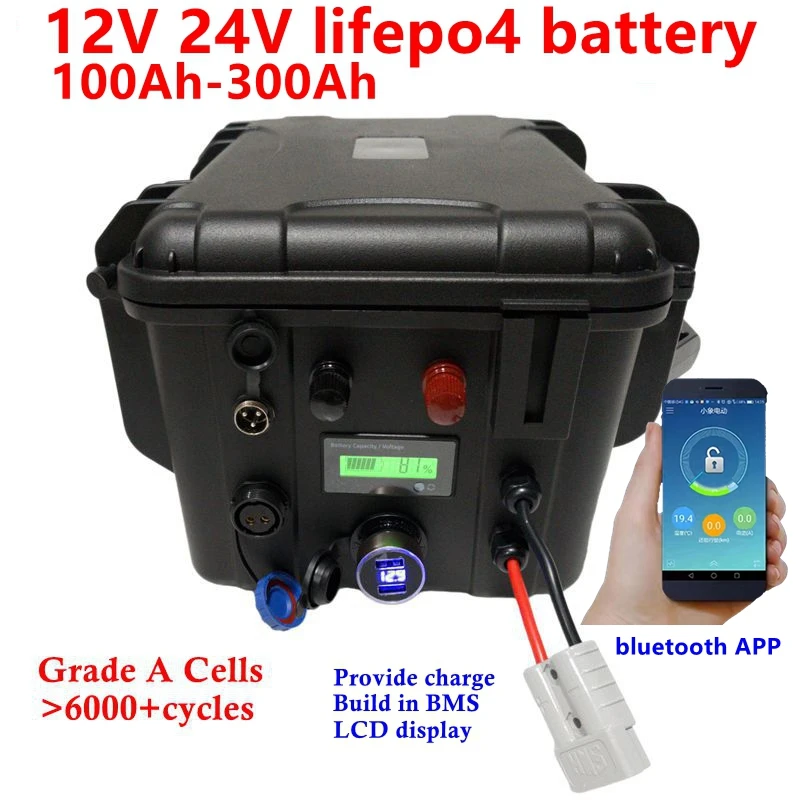 

12V 24V 100Ah 120AH 150AH 200AH 300Ah 400Ah Lifepo4 lithium iron phosphate battery pack bluetooth BMS for boat solar system