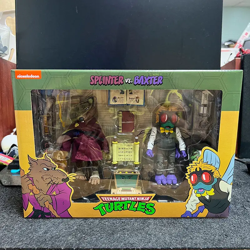 Genuine NECA Teenage Mutant Ninja Turtles Animated Version Splinter & Baxter Stockman 7-Inch Articulated Action Figure Model