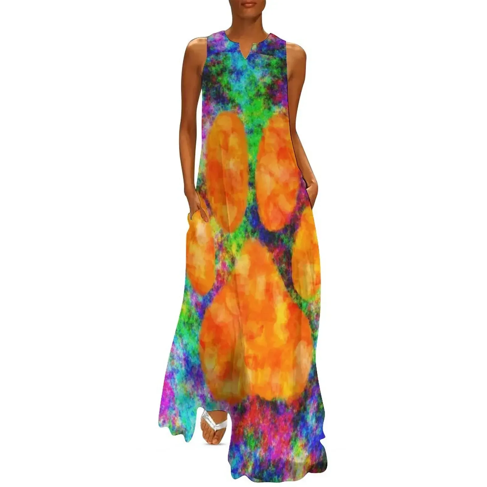 

Dog Paw Print Watercolor Long Dress Dresses gala Cocktail of dresses clothes Aesthetic clothing Dress