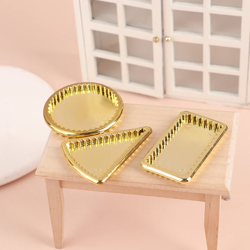 Bandeja de platos dorados para casa de muñecas, modelo de casa de muñecas en miniatura, platos de comida de cocina, accesorios de decoración para casa de muñecas, 1/12