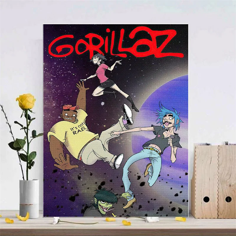 Virtual Rock Band Gorillaz Hip-Hop Band Music Album Cartoon Poster Print Wall Art Pictures Canvas Painting Room Home Decor Gift