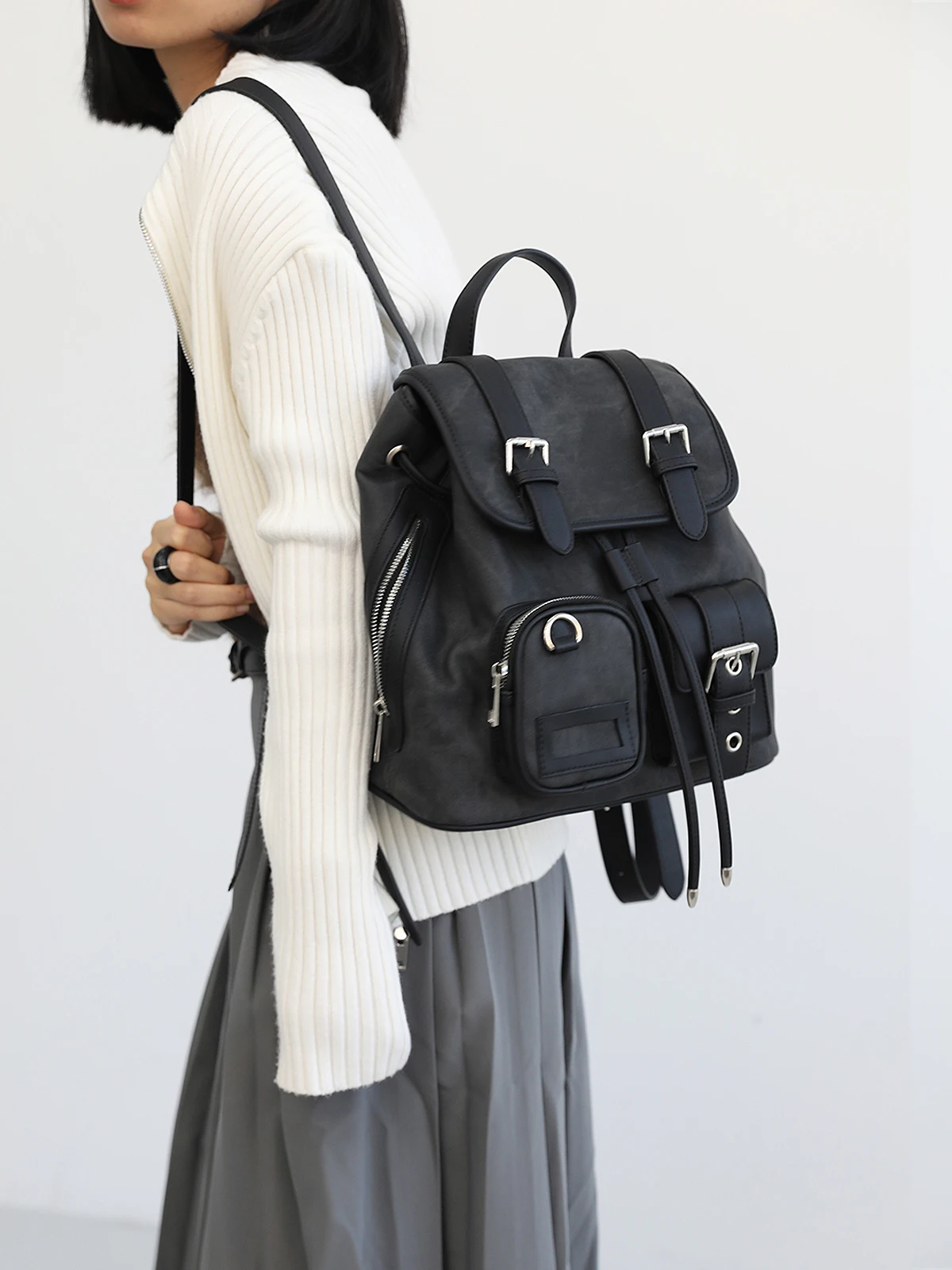 Original JANDRESS Brown Diary Dyed Backpack Large Capacity Black Grey Retro Unisex Bucket Shape Soft Polyester Inner Material