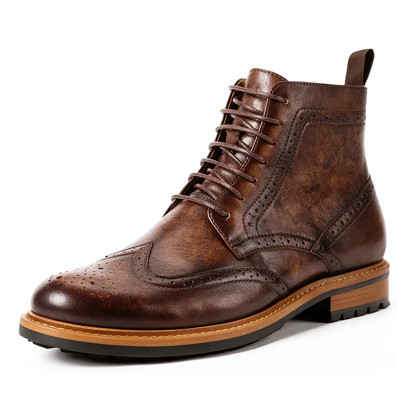 Italian Men Business Boots Luxury Genuine Leather Quality Handmade Fashion Retro Chelsea Ankle Wedding Social Party Shoes Man