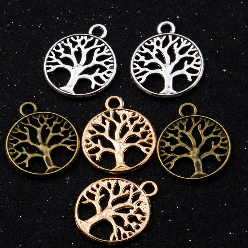 12PCS 18*22mm New Product Plant Tree Charms Pendant Five Color Plated Pendants Jewelry Making DIY Handmade Craft