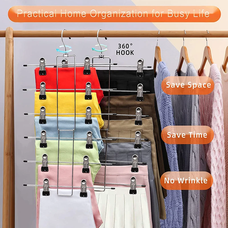 Multi Layers Shorts Clothes Hangers No Slip Storage Magic Folding Hanger Wardrobe Space Saving Metal Grip Skirt Pants Hangers