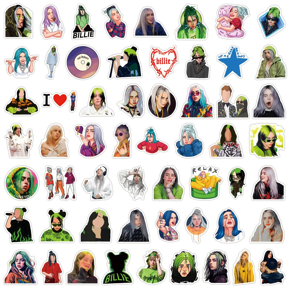 110 قطعة من ملصقات بيلي إيليش، ملصقات جرافيتي للمشاهير، ملصقات زجاجات الأمتعة DIY