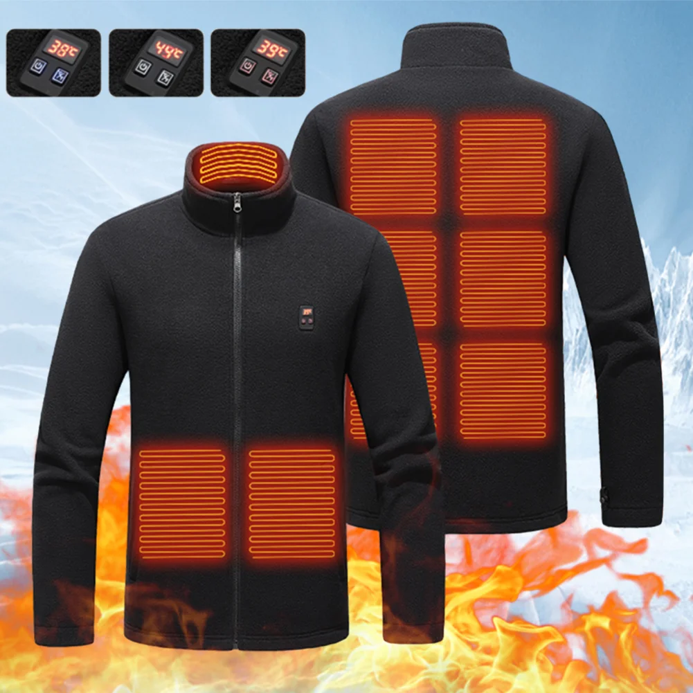 

9 Heated Area Intelligent Heating Coat USB Charging Heated Jacket Waterproof Heated Zip Up Coat 3 Gear Temperature for Men Women
