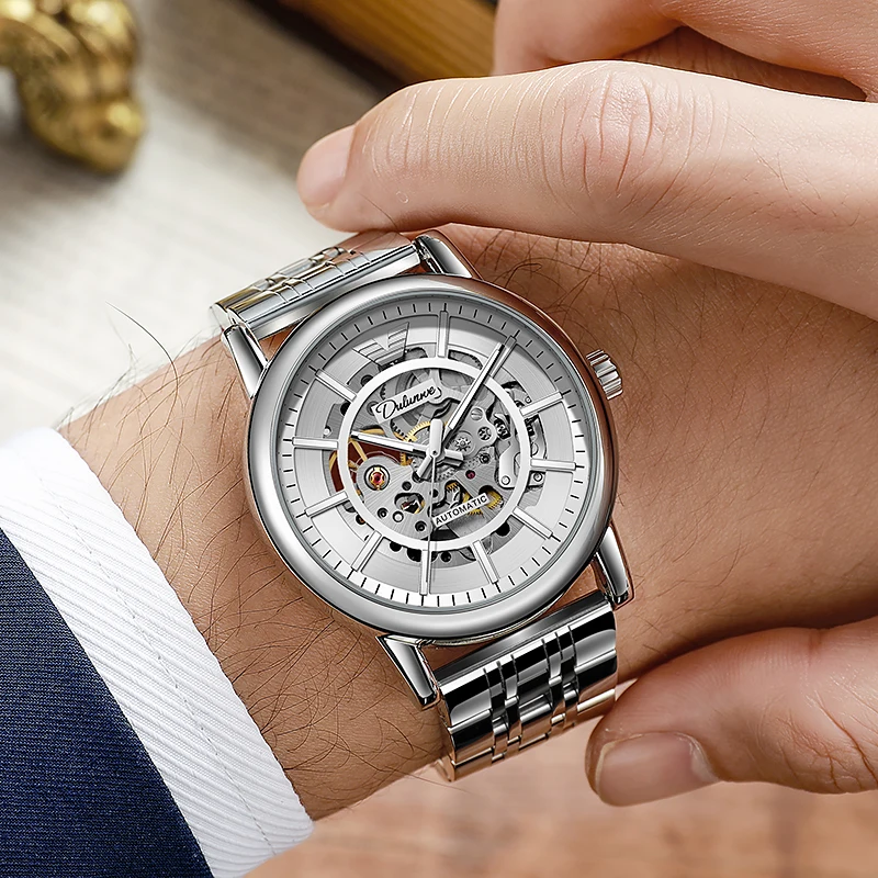 

Водонепроницаемые автоматические часы для мужчин, механические часы-скелетоны, серебряные мужские часы, люксовые часы от ведущего бренда, Relogio Masculino