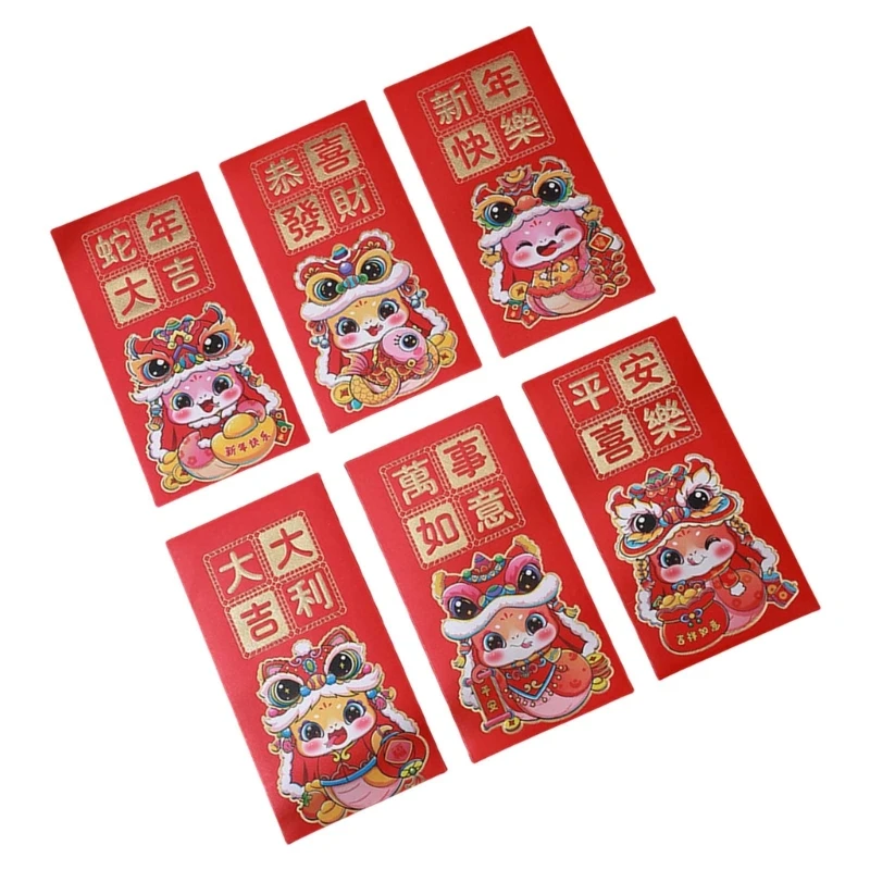 6Pcs 2025 Snake Zodiacs Redness Envelopes Hongbao for Chinese New Year Celebration Spring Festival Money Packets DXAF