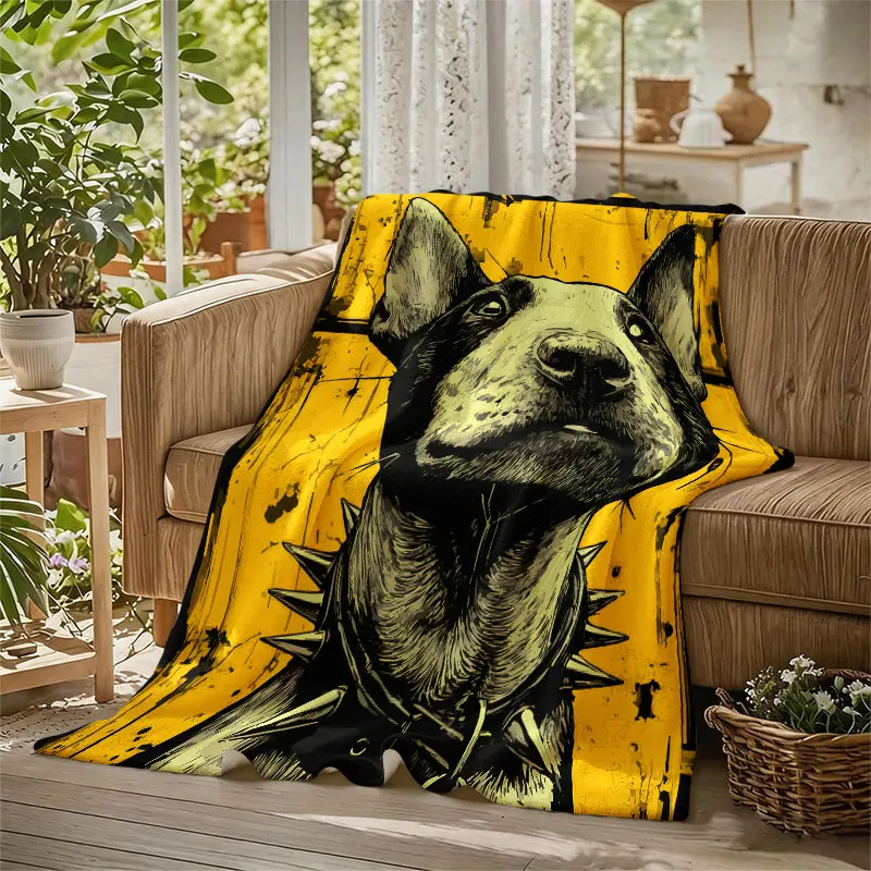 Spiked Collar Bull Terrier Flannel Blanket Warm Soft Halloween Christmas Decorative Couch Warm Cozy All-Season Gift
