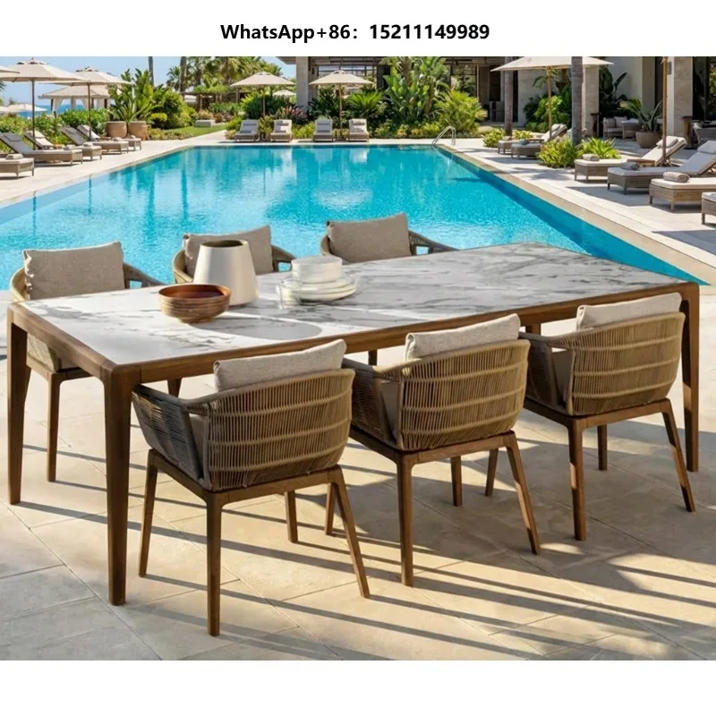 6 Seater White Marble Bbq Table Fire Pit Set Garden Dining Table Set Rattan Modern Outdoor Dining Tables