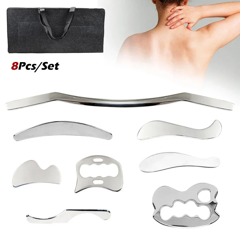 

8Pcs Stainless Steel Gua Sha Scraping Massage Tool Set IASTM Tools Great Soft Tissue Mobilization Tool for Muscle Massage Relax