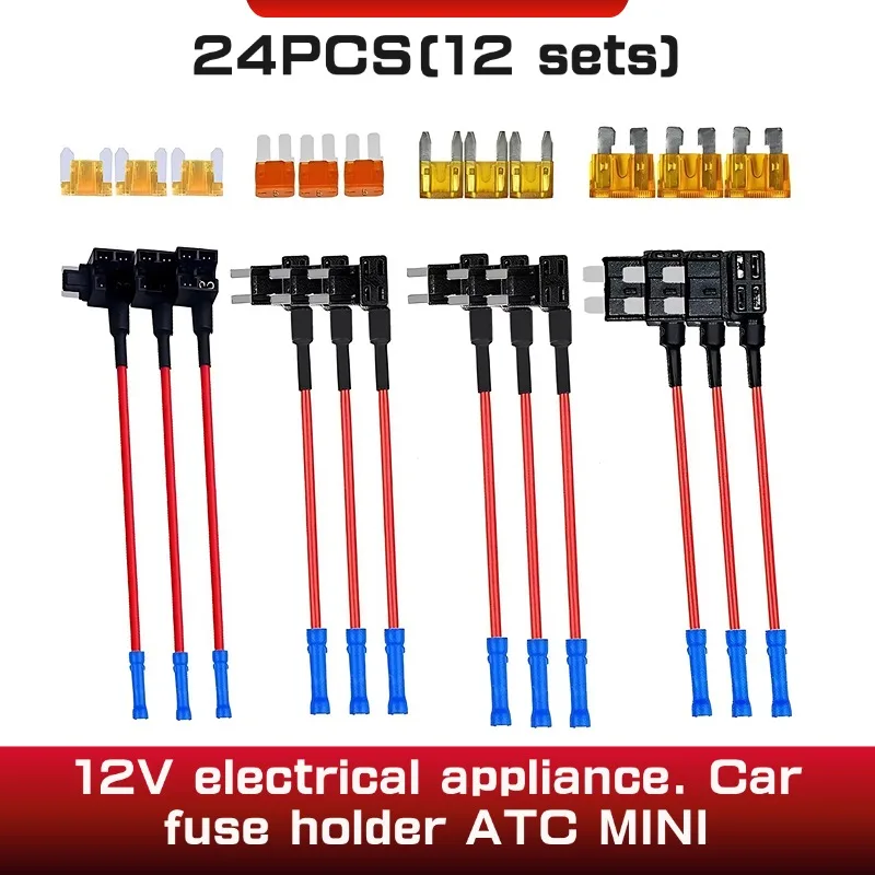 24pcs 4 types of 12V additional circuit adapters and fuse kits - tap car fuse holder with MICRO2 Mini ATC ATS thin tap adapter