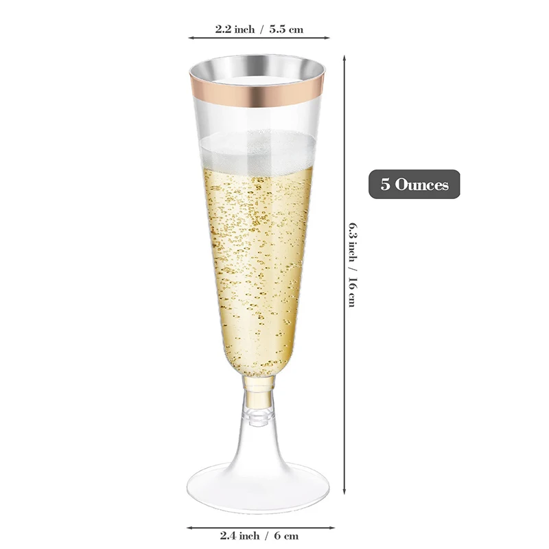 5pcs 5OZ Champagne Cup Disposable Plastic Flutes Cups Wedding Birthday Party Supplies Bar Drink Red Wine Ice Cream Cup