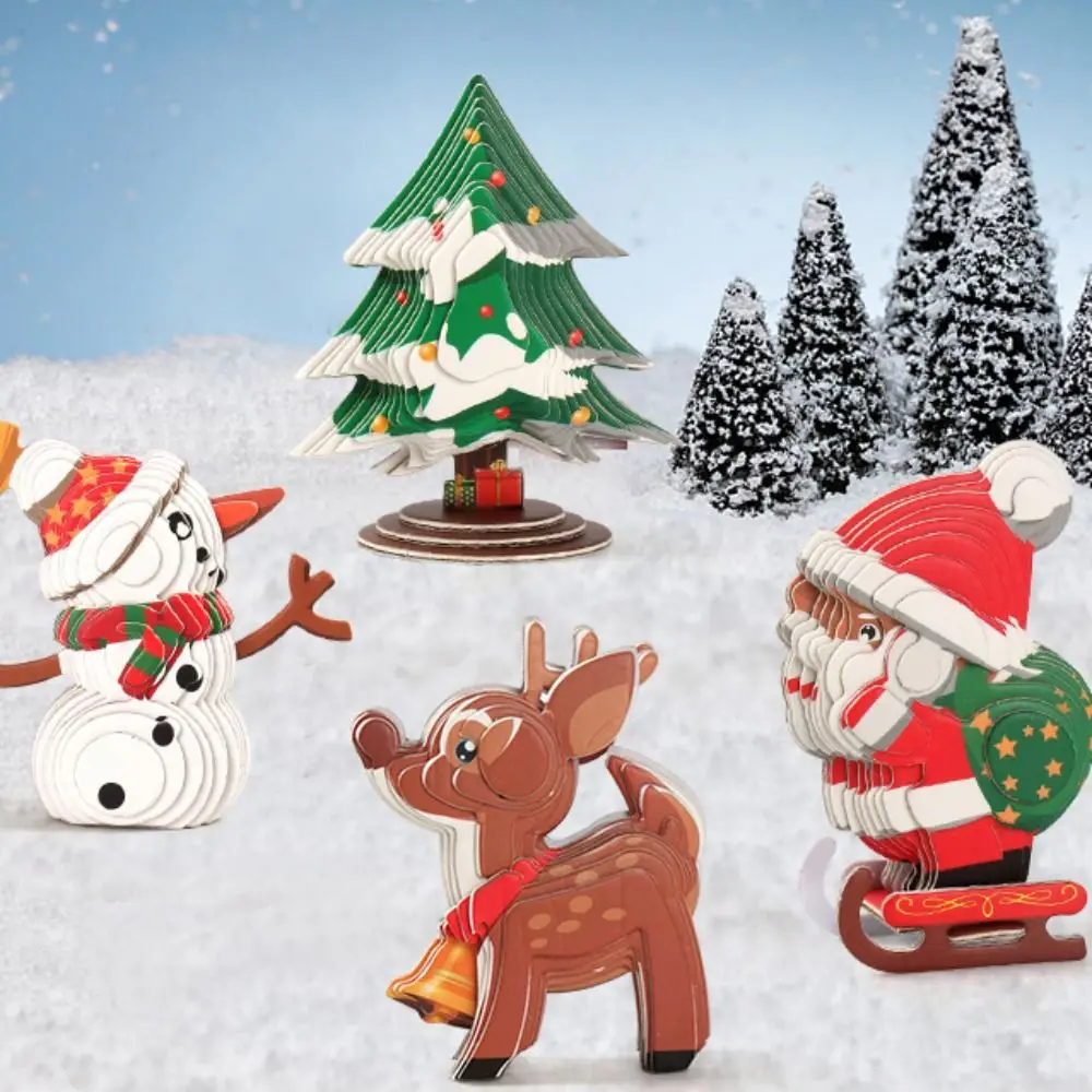 Modèle de puzzle en papier 3D du père Noël pour enfants, bonhomme de neige, wapiti de Noël, jouets de puzzle stéréo 3D