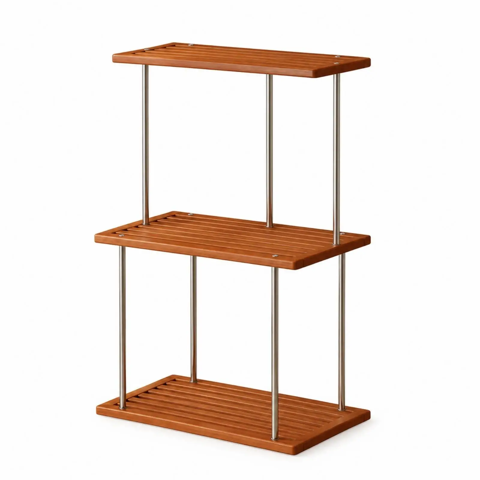 Three-Tier Bamboo Plant Rack Stable Bamboo Storage Rack with Stainless Steel Posts Multi-Level Plant Display Shelf Sturdy
