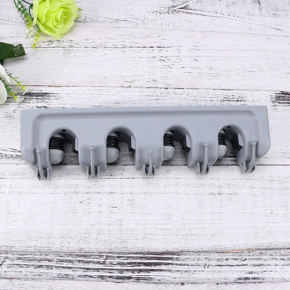 

Wall Mounted Mop Broom Organizer 4 Position 5 Hooks Brush Hanger Bathroom Rack 5Kg Load Capacity Friction Design Screws