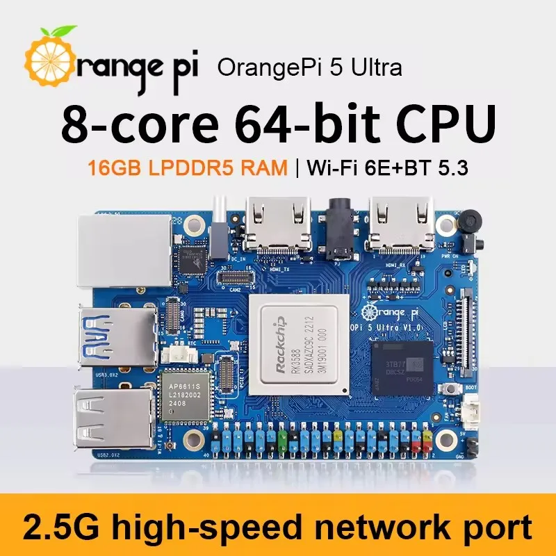 1 шт./лот! Новая оригинальная плата для разработки Orange PI Orange Pi5 Ultra на базе Rockchip RK3588, восьмиядерный процессор, LPDDR5, Wi-Fi, Bluetooth. В наличии.