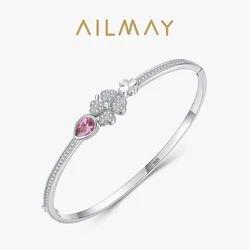 Ailmay Romantic Lucky Grass 925 Sterling Silver Pink Water Drop Dazzling Zircon Bracelets For Fine Female Fashion Jewelry