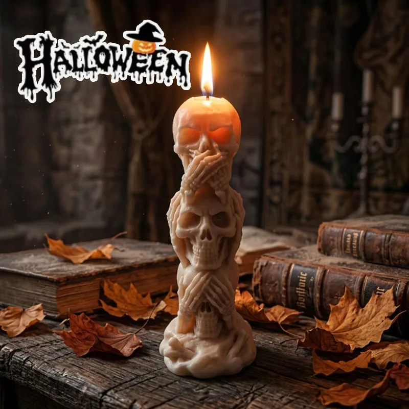 1-4PCS 3 Cavity Skull Silicone Mold Halloween 3D Skeleton Resin Candle Mould for Gypsum Soap Plaster DIY Table Decoration